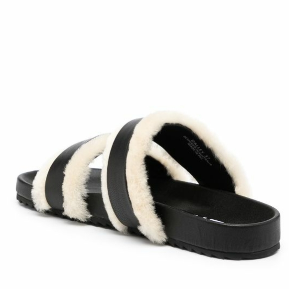 SENSO Dalley Shearling Trim Slides Shoes Sandals Fur Black Ivory Women Like New - Picture 5 of 11